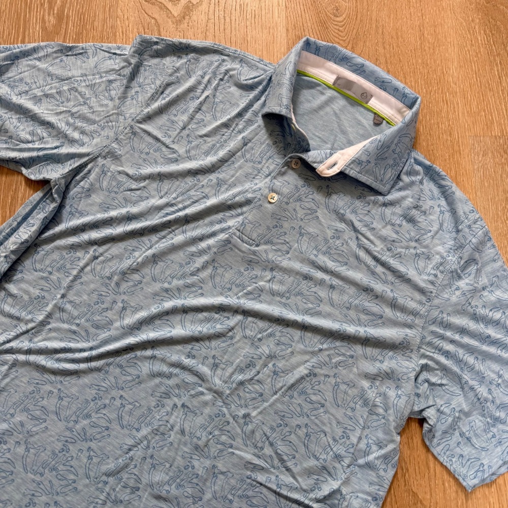 tasc Performance Abstract Print Polo Shirt‎ Mens Large Blue Short Sleeve Bamboo